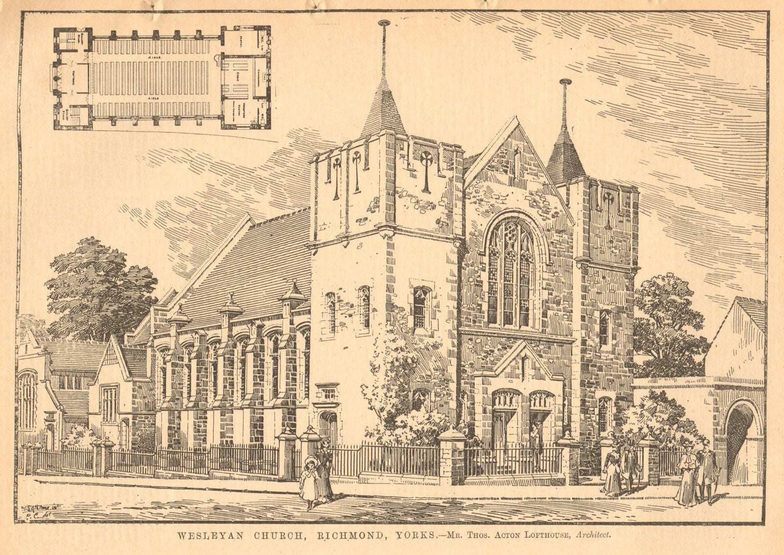 Wesleyan Church, Richmond, Yorkshire. Thos. Acton Lofthouse Architect. Plan 1904